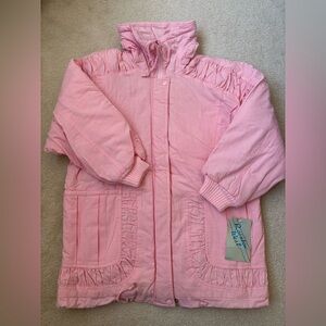 Vintage Rainbow West pink puffy jacket, Sz L with speckled yellow dots